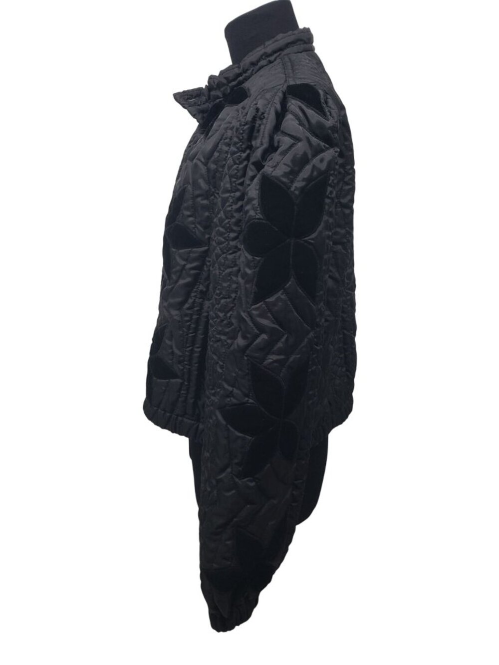 Free People Quinn Black Quilted Velvet Jacket Boho Floral Puff Sleeve Cropped S - Picture 11 of 14